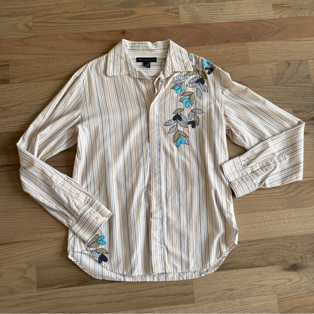 French Connection Floral Embroidered Shirt Mens Us Size L Coastal Country Cowboy View 2